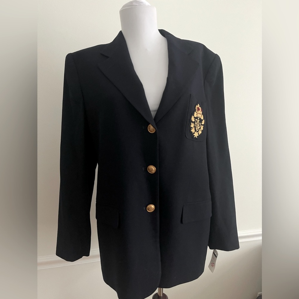 RALPH LAUREN BULLION LRL VINTAGE PREPPY WOOL NAVY STRUCTURED BLAZER LARGE NEW